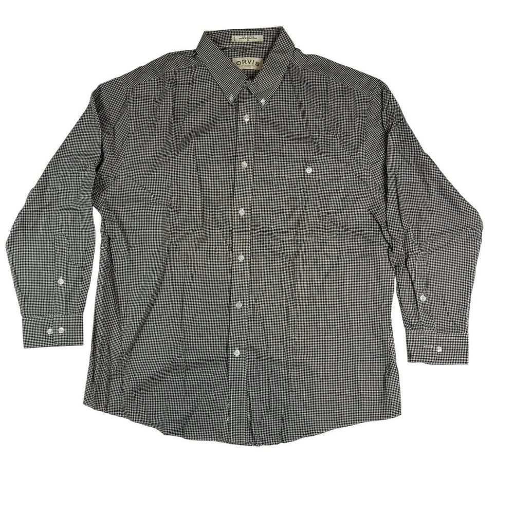 Orvis Mens XL Black and White Gingham Button Down Shirt 100% Cotton